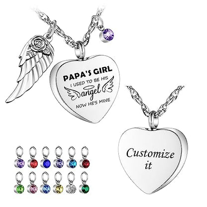 Dletay Heart Urn Necklace for Human Ashes Cremation Jewelry with 12 Birthstones Cremation Necklace for Ashes - style: Papa-Custom