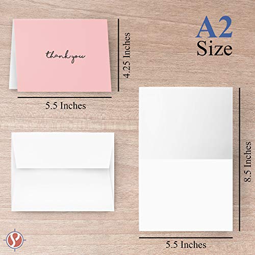 Baby Girl Thank You Card – Elegant Light Pink Greeting for Birthdays, Baby Showers, Weddings, Business – White Blank Interior | 4.25 x 5.5” | Set of 25 Cards & 25 Envelopes - color: Pink
