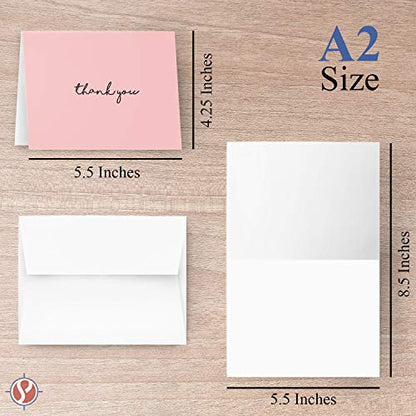 Baby Girl Thank You Card – Elegant Light Pink Greeting for Birthdays, Baby Showers, Weddings, Business – White Blank Interior | 4.25 x 5.5” | Set of 25 Cards & 25 Envelopes - color: Pink