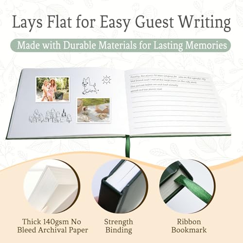Wedding Guest Book with Exclusive Font Design, Elegant Hardcover Polaroid-Style Sign-In Book for Wedding Receptions, Baby Showers, Birthdays, Bridal Showers, Special Events, Lined Blank Pages, 9" x 7" - color: Darkgreen, style: Elegant Script - Lined