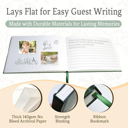 Wedding Guest Book with Exclusive Font Design, Elegant Hardcover Polaroid-Style Sign-In Book for Wedding Receptions, Baby Showers, Birthdays, Bridal Showers, Special Events, Lined Blank Pages, 9" x 7" - color: Darkgreen, style: Elegant Script - Lined