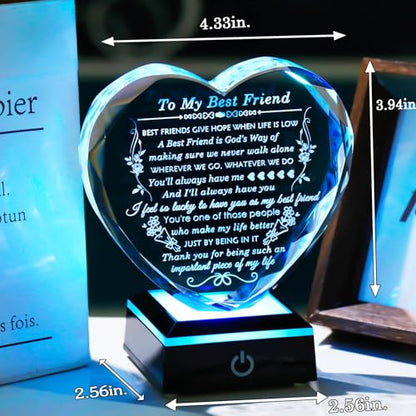Arikyrist Best Friend Birthday Gifts with Colorful LED Base Crystal to My Best Friend Heart Gifts Friendship Gift for Women for Christmas Female Friend Gift Ideas BFF Gift for Her, Bestie Gifts - style: Best Friend Gifts 2