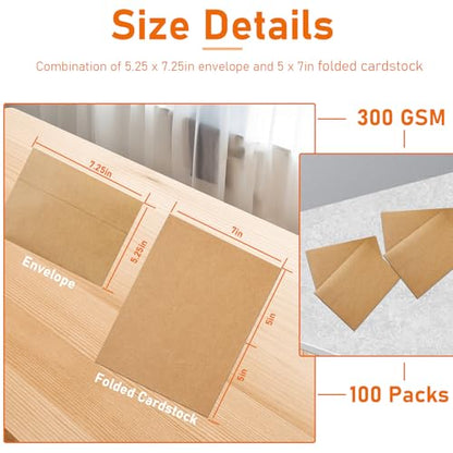 Guakicae 100 Packs Blank Brown Note Cards and Envelopes 5 x 7 - color: Brown, size: 5x7-100pcs