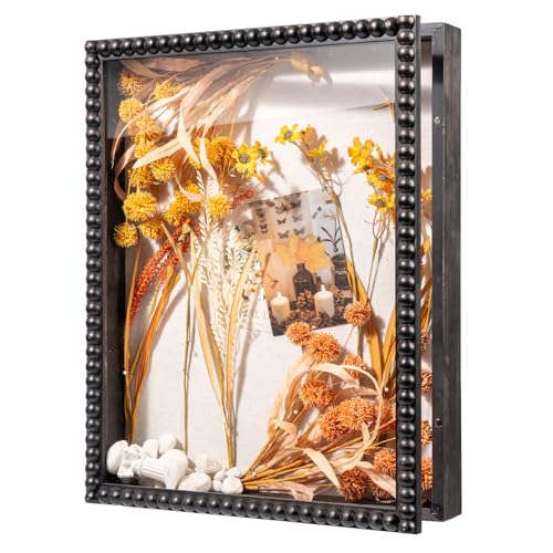 Muzilife 16x20 Shadow Box Pine Wood with Unique Bead Door, 3.18 Deep, Black - color: Black-bead Shape, size: 16"x20"