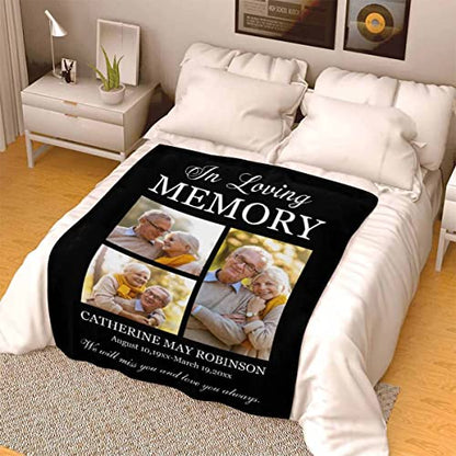Custom Sympathy Blanket with Photo We Will Miss You and Love You Always 3 Photos Personalized Bereavement Picture Fleece Throw Blanket for Loss of Grandma Mother - color: No.21