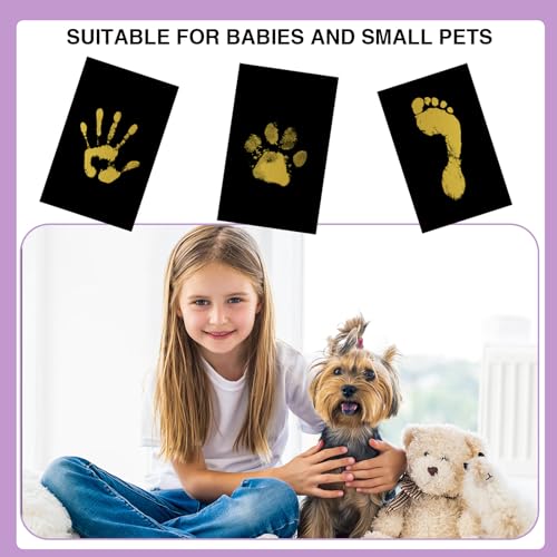 OPASYO 4 Pack Baby Footprint Kit & Dog Paw Print Kit,Inkless Hand and Footprint Kit for Newborns, Pets,Safe Non-Toxic Clean-Touch Ink Pad,12 Keepsake Cards, Washable & Mess-Free (Gold) - color: Gold