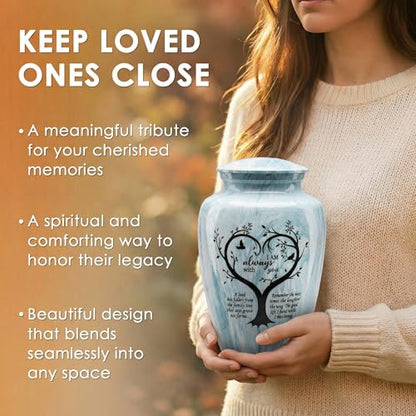 Emvency Urn for Ashes, Metal Alloy, 10" H x 6" W, Light Blue - color: Aqua Blue