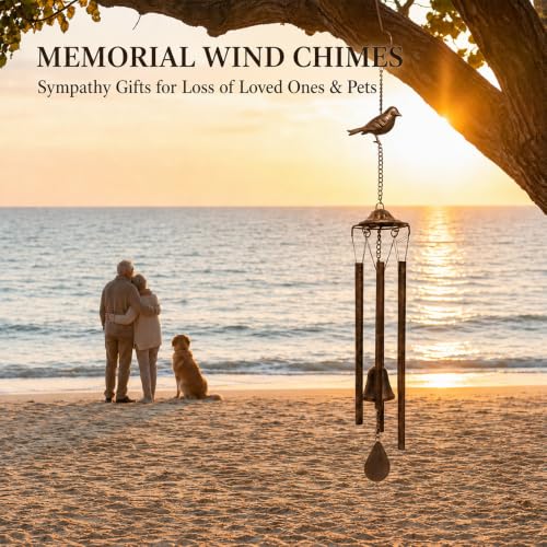 Bird Wind Chimes for Outside, 29.5-Inch Metal Memorial Sympathy Garden Gift
