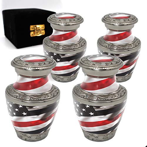 Red line Flag Keepsake Urns for Human Ashes with Velvet Gift Box for Cremation Keepsakes for Ashes - Small Cremation Urn and Small Keepsake Urn Set of 4 - color: Red Line Flag