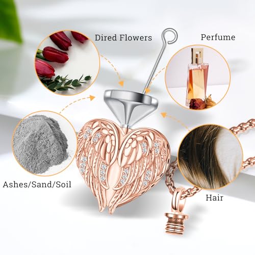Angel Wings Necklace 925 Sterling Silver Guardian Angel Nurse RN Caduceus Pendant Charm Crystal Angel Jewelry Gifts for Women - style: E-Angel Wings Urn (Rose Golden)