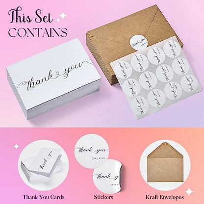 100 Pack Small Thank You Cards with Kraft Envelopes 4x6 Inch | Brown Kraft Envelopes, Blank Thank You Notes with Stickers, Ideal for Business, Weddings, Baby Showers, Graduation and Events - color: Brown, size: A4(4.25 X 6.25) 100 PCS With ThankYou Card