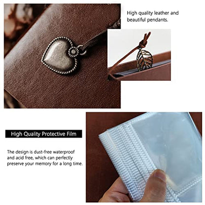 Photo Album 4x6 160 Photos, Leather Photo Albums with Writing Space With 30 Writing Paper, Travel Family Wedding Kids Graduation Ultrasound Baby Picture Album Scrapbook Photo Album - color: Camera