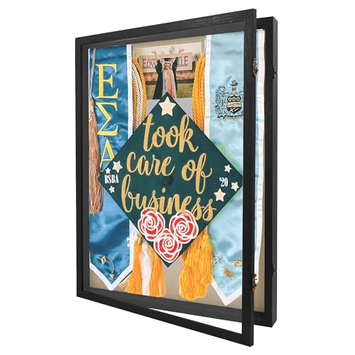 Large Graduation Shadow Box Frame for Cap Gown, Black 18x24 Display Case - color: Rustic Black, size: 18"x24" (45.7x61.0 cm)