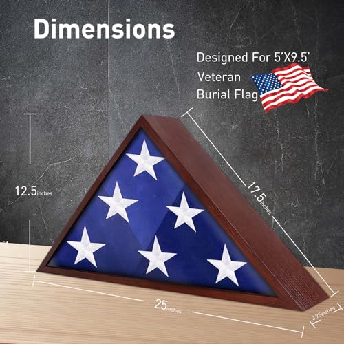 ASmileIndeep Flag Display Case - 5' x 9.5' Funeral & Military Flag Shadow Box with HD Tempered Glass and Wall Mount, Folded Triangle Flag Holder Frame for Veterans, Cherry Red - size: For 5' x 9.5' Flag-Cherry Red