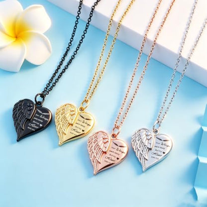 Heart Cremation Urn Necklace Human Ashes Jewelry for Women Men Engraved Your Wings were Ready but My Heart was Not Angel Wings Memorial Pendant Necklace Gift for Family Members - color: Customize