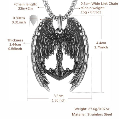 HZMAN Angel Wing Necklace for Men Women Stainless Steel Gothic Punk Angel Wing Cross/Angel Pendant Faith Amulet Jewelry Gift - color: Anchor