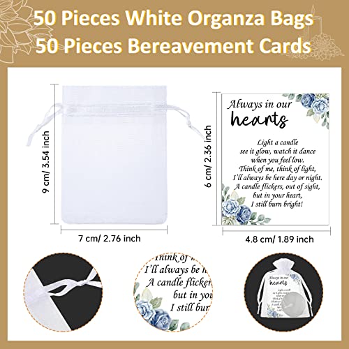 50 Set Funeral Party Favors Memorial White Candles Unscented Funeral Gifts Tealight Candles with Condolence Bereavement Cards and Organza Bags for Guest Celebration of Life Decorations (Elegant) - style: Elegant