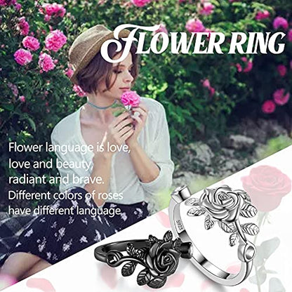 Jewmon Adjustable Flower Rose Ring for Women 925 Sterling Silver/Gold Plated Rose Flower Open Ring Elegant Promise Ring for Women Romantic Jewelry for Birthday Valentine Christmas Day Gifts - color: A,Sterling Silver Rose Ring
