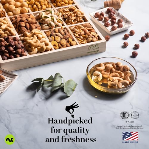 NUT CRAVINGS Gourmet Collection (12 Assortments) Sympathy Condolence | Nuts Gift Basket with Sympathy Ribbon + Greeting Card in Reusable Wooden Tray, Food Platter Healthy Snack Care Package