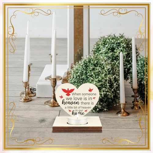 Memorial Tealight Candle Holder with Red Birds “Heaven in Our Home” Verse, Heart-Shaped Remembrance Plaque, Sympathy Bereavement Gift, LMM14 - color: Sympathy Bereavement