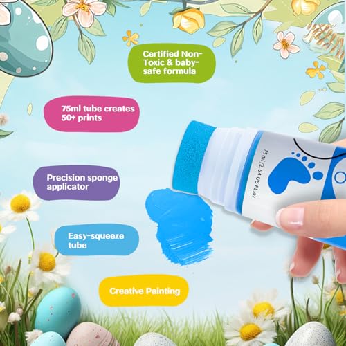 Baby Hand and Footprint Paint with Sponge Head, 2.54 fl oz, Non-Toxic & Acid-Free, Washable Baby Safe Paint for Newborn Keepsakes, Dog Nose & Paw Prints, Ideal New Mom Gift - Blue - color: Blue