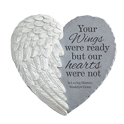 Let's Make Memories Personalized Memorial Garden Stone - Sympathy - Loss of Loved One - Condolences - Indoor/Outdoor - Durable Resin - 3D Wings of Love - Your Wings - style: Your Wings Were Ready