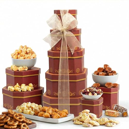 Broadway Basketeers Sympathy Gift Tower for Corporate, Office & Clients - Premium Snack Tower with Cookies, Sweets and Savory - Sympathy Gifts for Loss of Loved One, Funeral, or Times of Grief