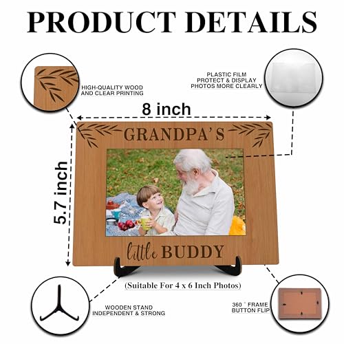 Grandpa Pictures Frame, Grandpa's Little Buddy Photo Frame with Stand, Grandparents Gifts From Grandchild, Farmhouse Home Living Room Bedroom Office Decoration -a25 - color: Grandpa