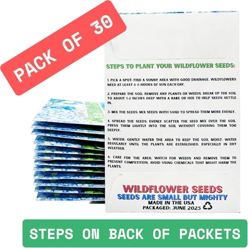 Wildflower Seed Packets Thank You Bunches Party Favors (Pack of 30) Express Gratitude Prefilled with Wildflower Seed Mix, Great Addition or Alternative to Thank You Cards (Blue/Green) - color: Blue/Green