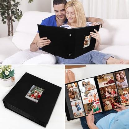 Aevdor Large Capacity 4x6 Photo Album, 1000 Photos, Linen Cover, Black | Black Inner Pages, 3 Horizontal and 2 Vertical Pockets per Side, Front Photo Window, Family, Wedding & Travel Memories - color: Black