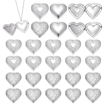 PLIGREAT 24 Pcs Silver Heart Photo Frame Charms, Stainless Steel Pendant Holds Pictures Heart Open Locket Memorial Pendant Photo Charms for DIY Necklace Bracelet Jewelry Making, 2 Styles