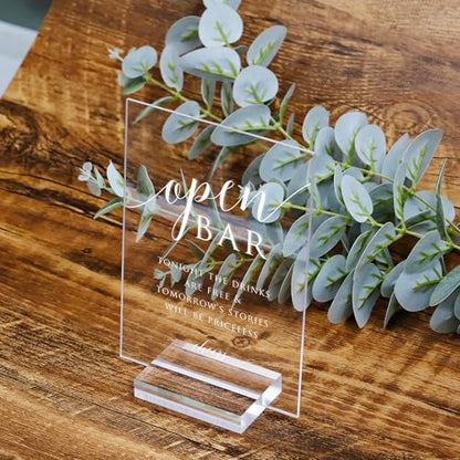 Clear Acrylic Open Bar Sign with Stands, 5"x7" Clear Acrylic Wedding TableTop Sign for Wedding Reception Event Party - size: 5" x 7" Open Bar Wedding Sign