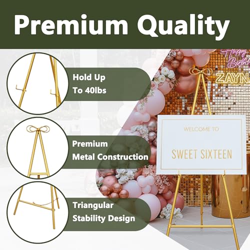 Gold Easel Stand for Sign, 55'' Adjustable Easel Stand for Display, Metal Easel Display Stand Heavy Duty(Round Tube) - color: Gold