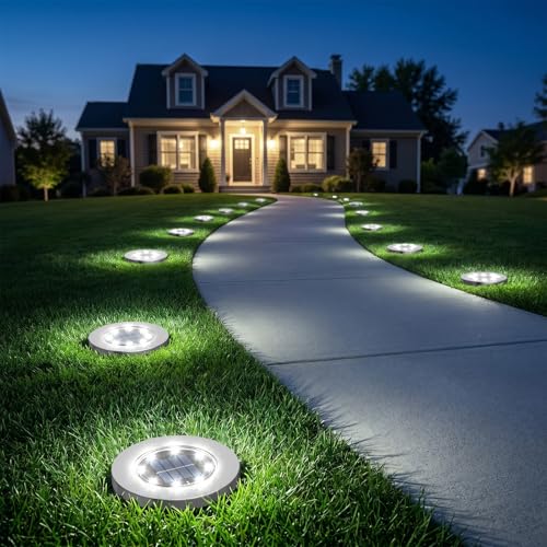 INCX 12 Pack 4.6 Inch Solar Ground Lights Outdoor, Waterproof, Cold White - color: Cold, size: 12 Pack