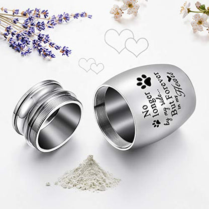 XIUDA 1.57 inches Mini Pet Memorial Small Urns for Dog and Cat Ashes, Stainless Steel Cremation Urn, Pet Paw Print Keepsake Urn for Ashes - color: S Silver-engraving
