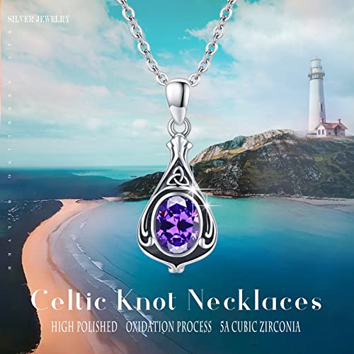 Urn Necklace for Ashes Cremation Jewelry 925 Sterling Silver Ashes Pendant Necklace Memorial Jewelry Gifts for Women Men Girls Boys - style: Celtic-February-Amethyst