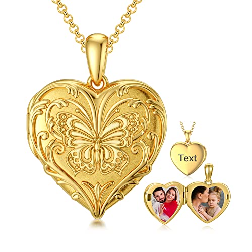 SOULMEET Personalized Butterfly Locket Necklace That Holds Up to 2 Pictures, Memorial Insects Silver Butterfly Photo Locket Custom Any Photo Healing Gift - color: E-Yellow, style: Locket+Custom Photo+Engraved