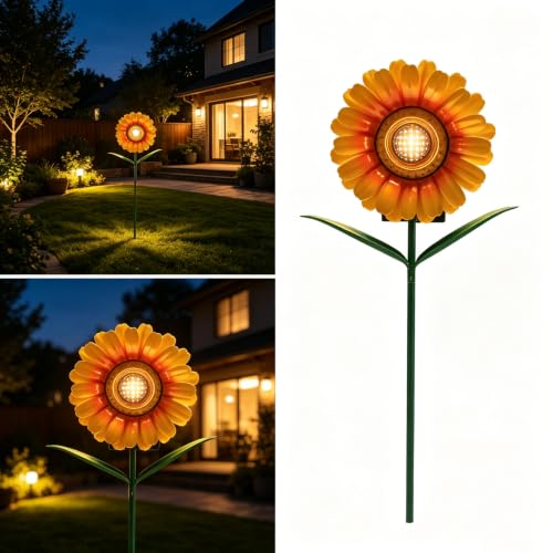 LEDs Solar Sunflowers Stake Lights for Garden Metal Warm White, Memorial Gift - Perfect as Remembrance & Sympathy Gifts (Flower) - style: Flower