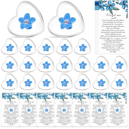 50 Sets Forget-me-not Flower Gift Set, Heart-shaped Dried Pressed Flower Keepsakes with Sympathy Cards and Bags, Memorial Remembrance Tokens for Funeral, Wedding, Baptism Ornament Favors - style: Forget-me-not Flower