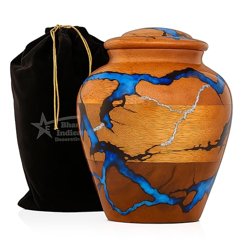 Wooden Cremation Urn for Human Ashes Adult Male & Female – Handmade Mango Wood & Epoxy Resin – Decorative Burial Memorial Urn with Secure Lid (Small, 4x4x5 Inch, 20 Cu in) – by Bhartiya Handicrafts - size: Small – 4x4x5 Inch – 20 Cu In