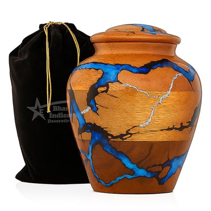 Wooden Cremation Urn for Human Ashes Adult Male & Female – Handmade Mango Wood & Epoxy Resin – Decorative Burial Memorial Urn with Secure Lid (Small, 4x4x5 Inch, 20 Cu in) – by Bhartiya Handicrafts - size: Small – 4x4x5 Inch – 20 Cu In