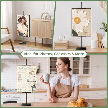 Rofio Adjustable Tabletop Easel, Picture Frame & Sign Display Stand, Black | Metal tabletop easel for frames, artwork, posters and signs up to 28.5 in; fits displays up to 1.26 in thick; nonslip base - color: Black