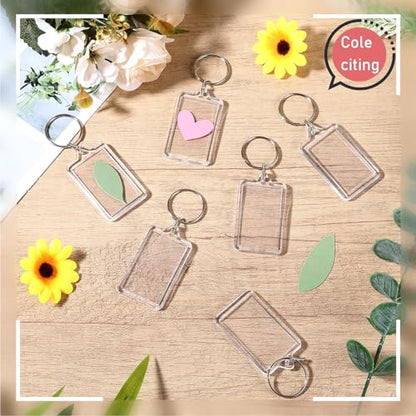 200 Pcs Clear Acrylic Photo Keychain, Transparent Picture Keychain, Blank Photo Insert Keyring, DIY Picture Frame Keyring with Split Ring for Party Gift