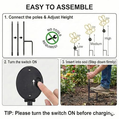 Outdoor Solar Powered LED Decorative Garden Stake Light - 2 Pack Warm White Bee Design - Great Decor for Yard, Patio, Lawn, Planter-Makes a Great Gift