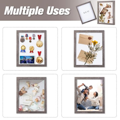 Muzilife 8x10 Shadow Box 3D Picture Frames, Glass, 3 Pack, Texture Gray | FSC-Certified MDF | With Stand | Tabletop or Wall Display | Memory Box | Shadow Cases Set | For Photos and Keepsakes - color: 3pc 8x10-texture Gray
