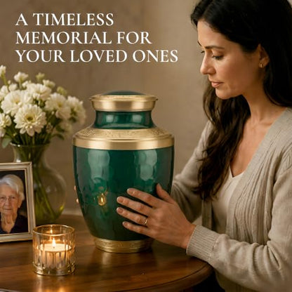 Personalized Gold & Green Cremation Urns for Human Ashes Adult Set of 6 - color: Royal Teal Urn Set - Custom