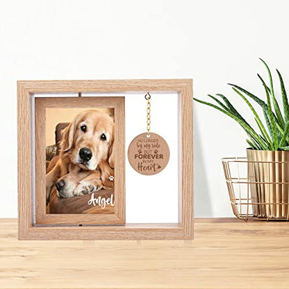 Andthen Dog Memorial Picture Frame with Pet Hair Keepsake Fur Jar & Pet Paw Print Kit- Dog Memorial Gifts, Pet Loss Gifts Wooden Rotating Picture Frame 4 X 6
