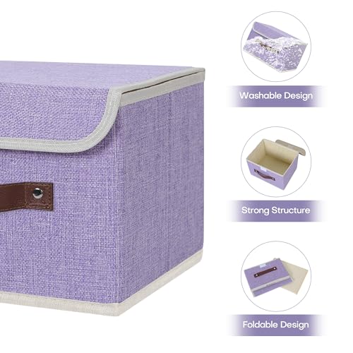 ANMINY Fabric Storage Box Bins with Lids, Purple, 10"x8"x7" - color: Purple, size: Small (Pack of 1)