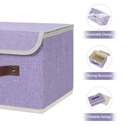 ANMINY Fabric Storage Box Bins with Lids, Purple, 10"x8"x7" - color: Purple, size: Small (Pack of 1)