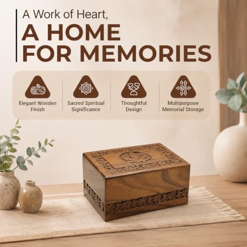 Leaf Border Wooden Urn Box for Human Ashes, Cremation Funeral Urns, Decorative Urn, Pet Memorial Box, Cat Infant Adult Urn, Burial Ash Keepsake - Medium - size: Medium